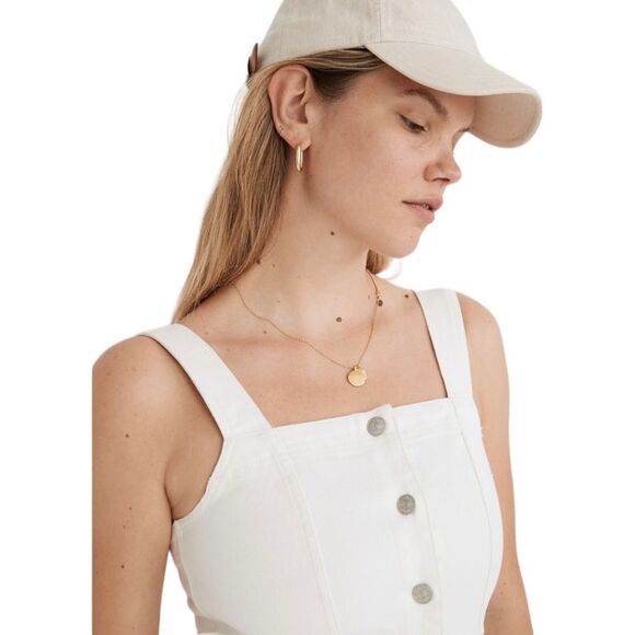 MADEWELL Denim Square Neck Sleeveless Mini Dress in Tile White sz 10 NWT - Picture 4 of 15